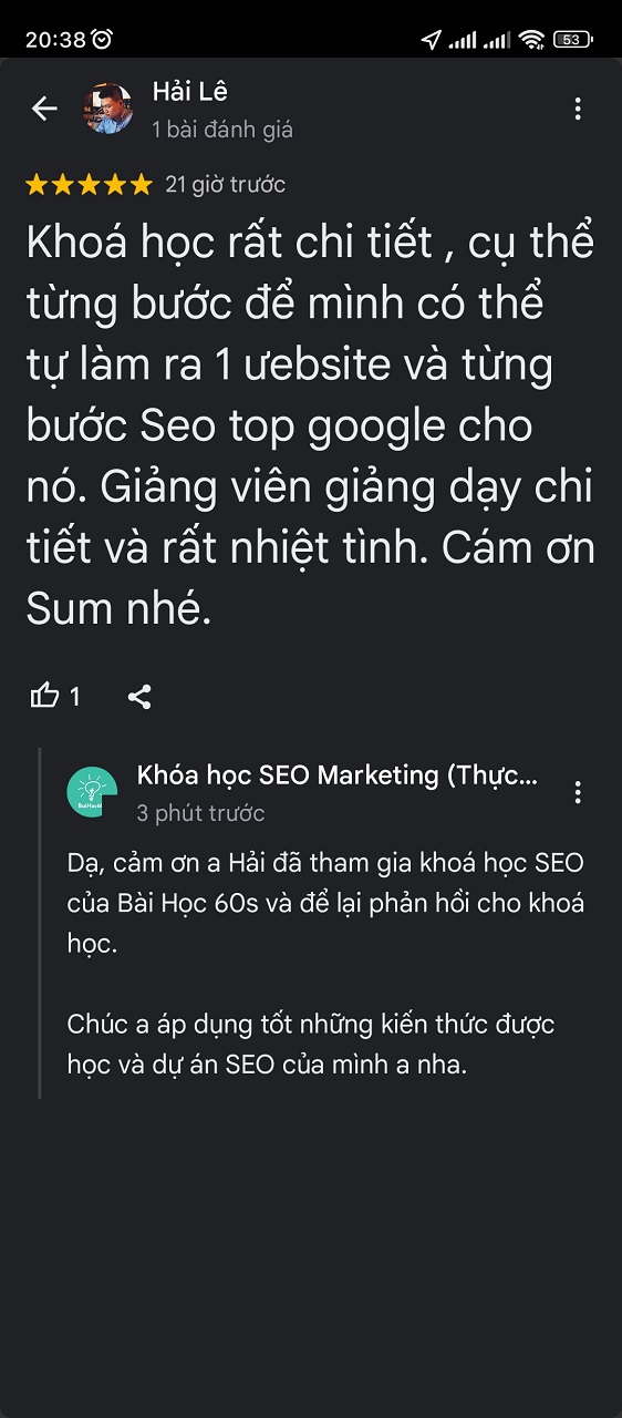 cảm nhận học viên khoá seo 272