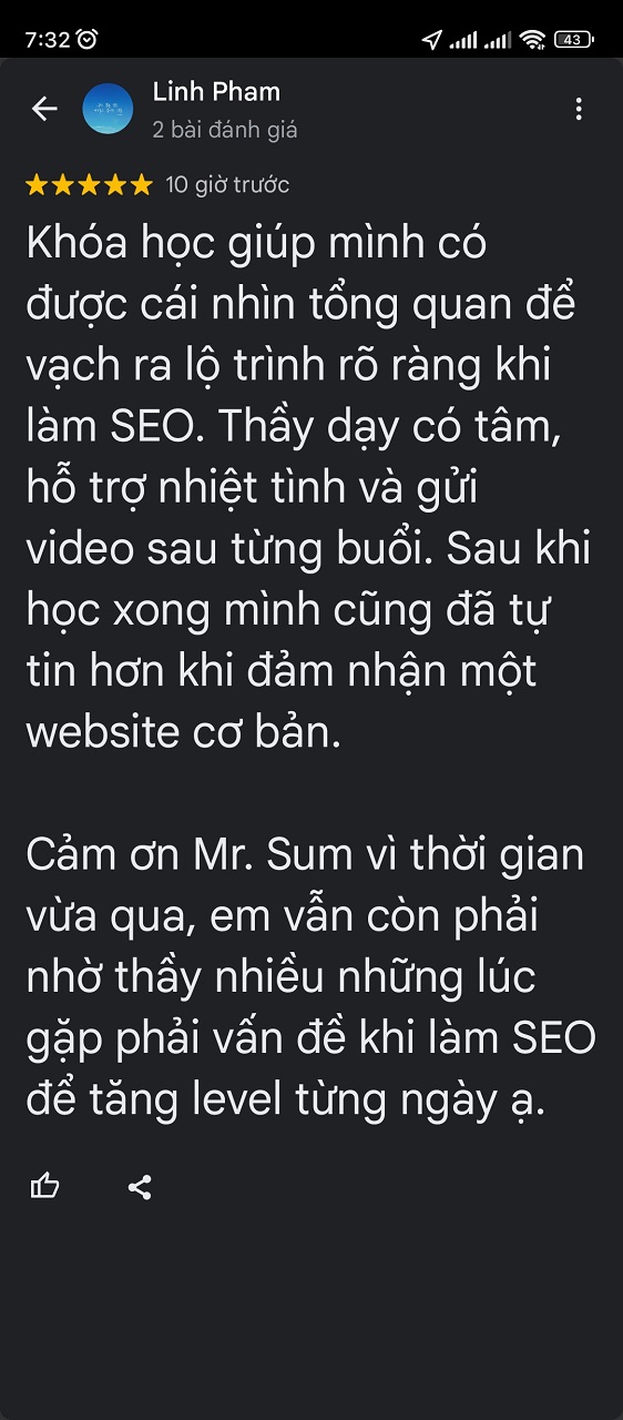 cảm nhận khoá học seo 262