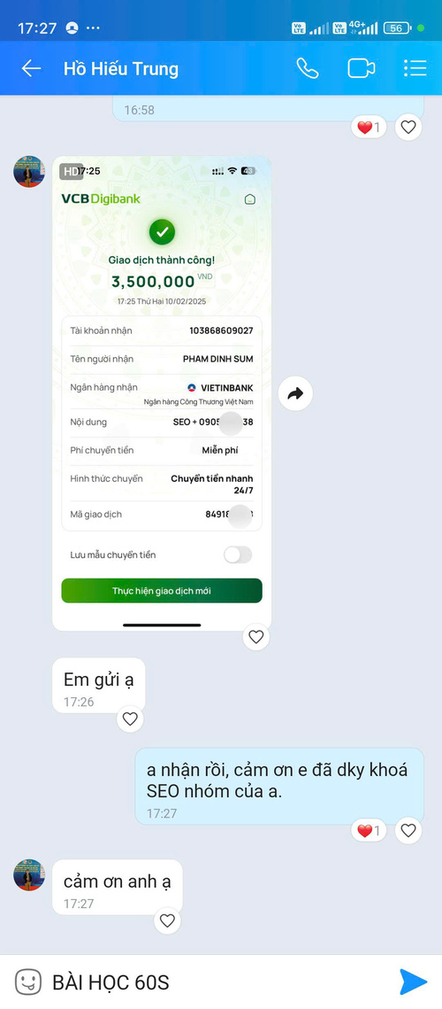 học phí khoá seo nhóm 2025-1